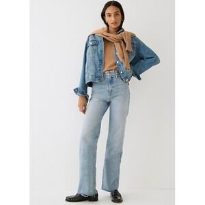 Point Sur‎ Denim Wide Leg Jeans Raw Hem Light Wash Womens Size 29